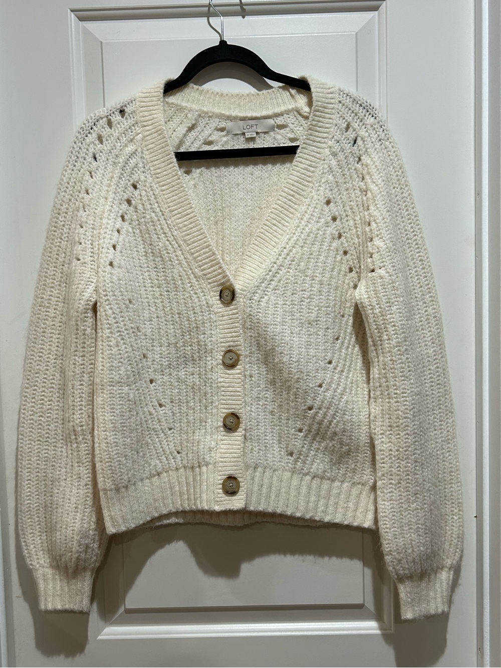 LOFT Ivory chunky Open-Knit Button Front Cardigan